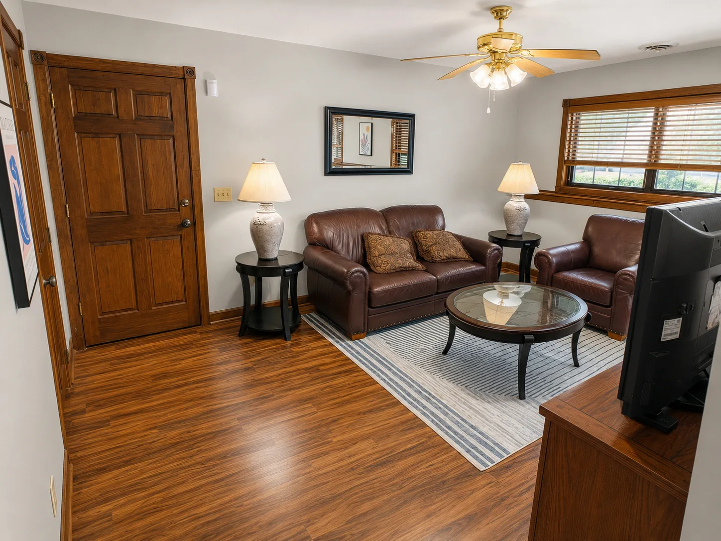 Bright furnished living room in apartment 1301 B