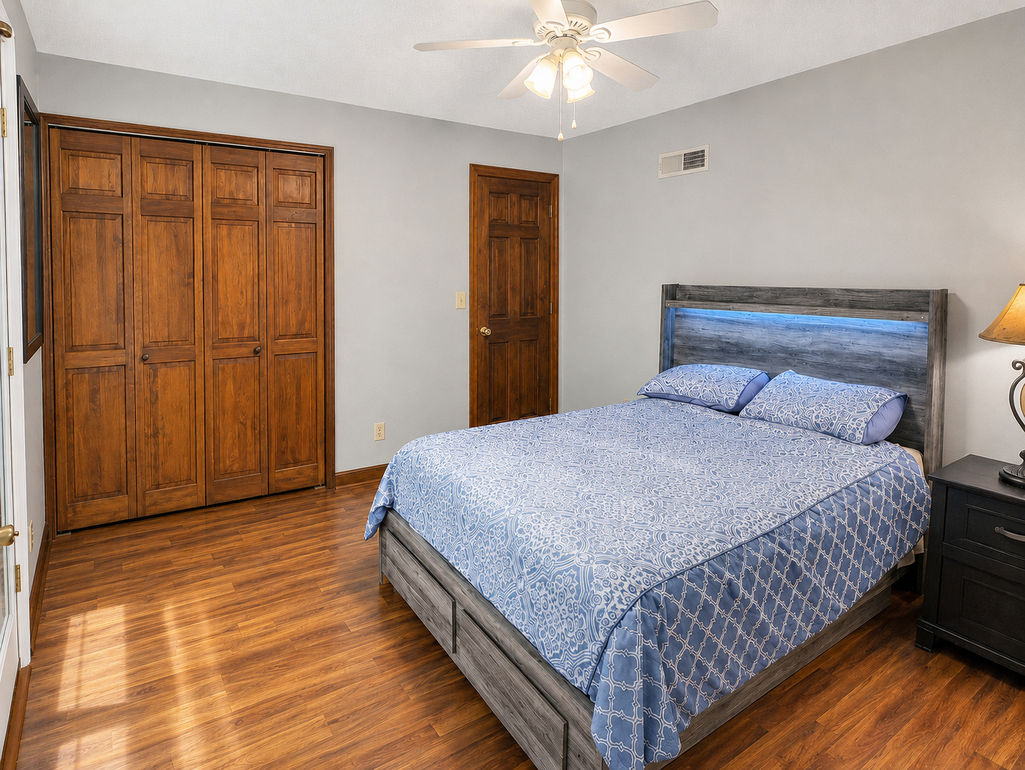 Furnished primary bedroom in apartment 1301 B
