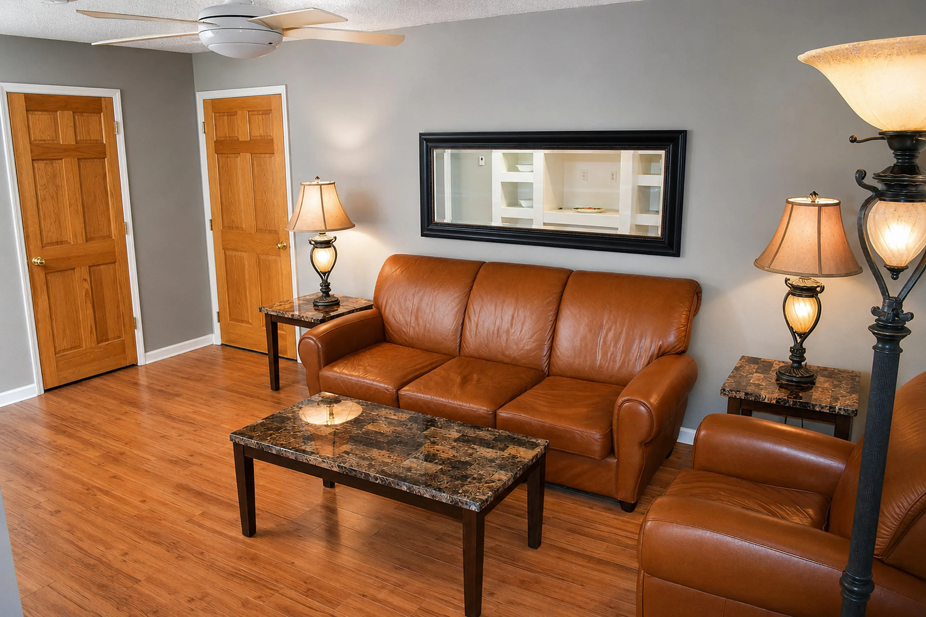 Furnished living room sofa view in apartment 1305 D