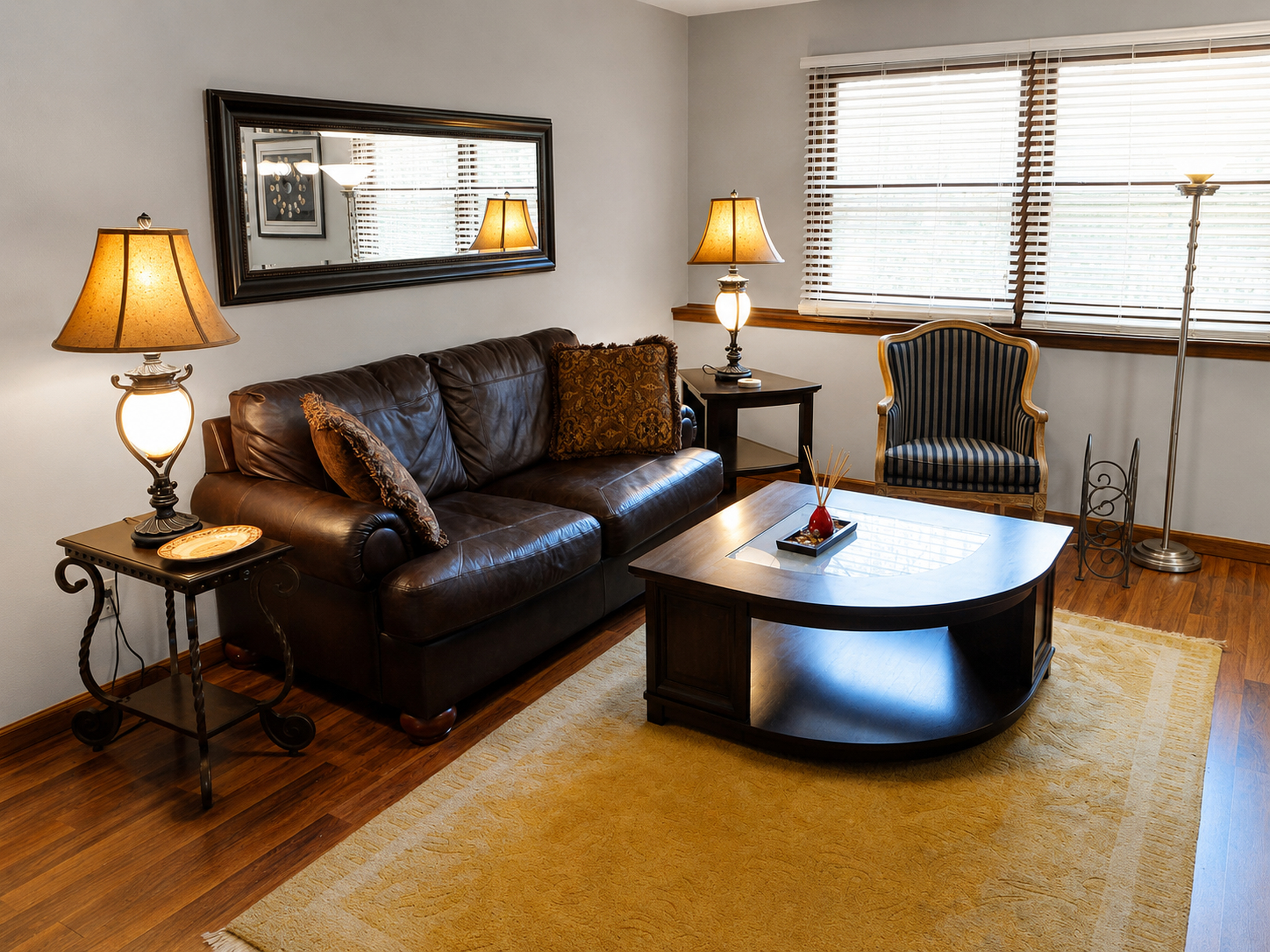 Warm furnished living room in apartment 1307 B