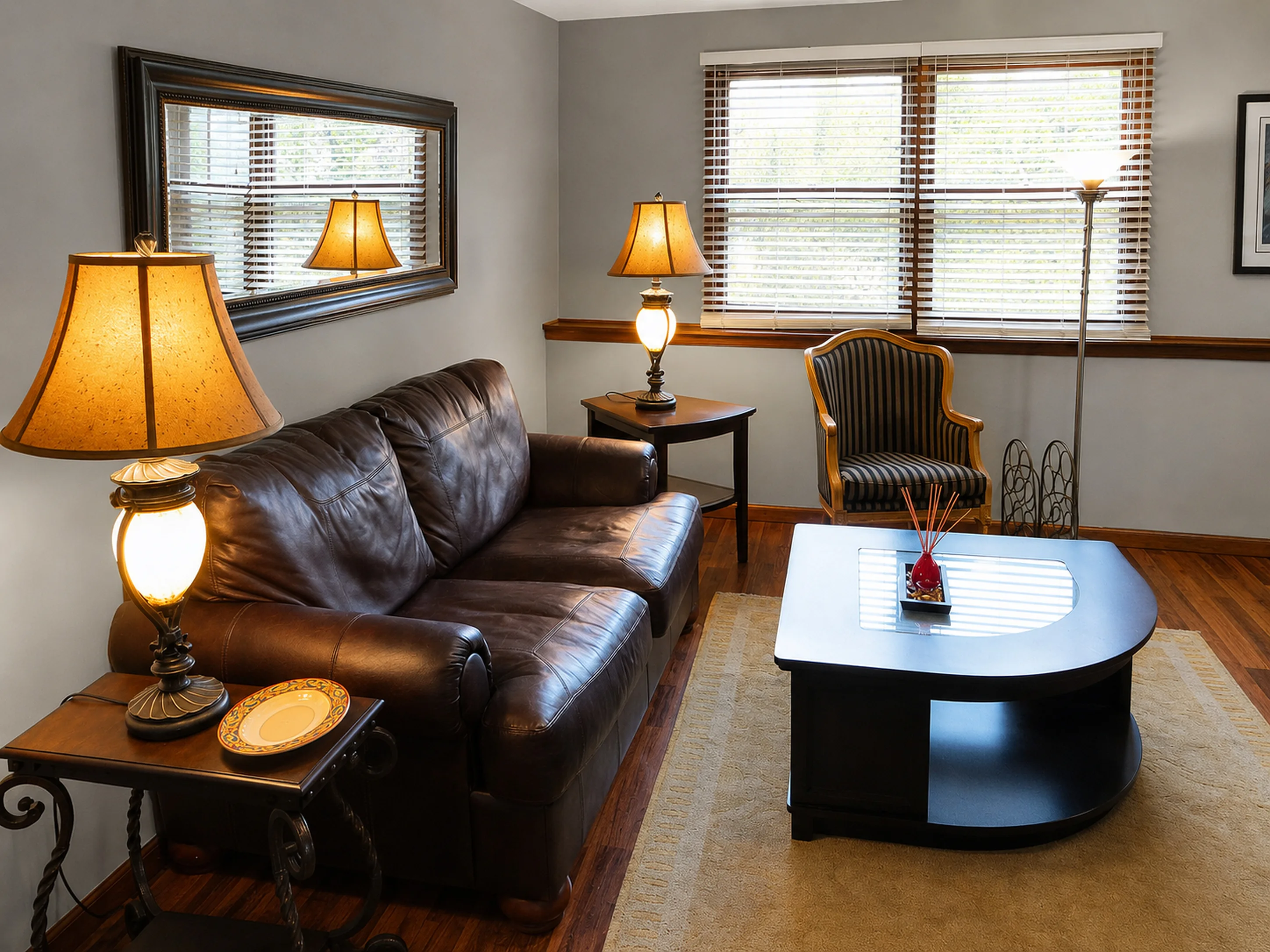 Sofa and side-table arrangement in apartment 1307 B