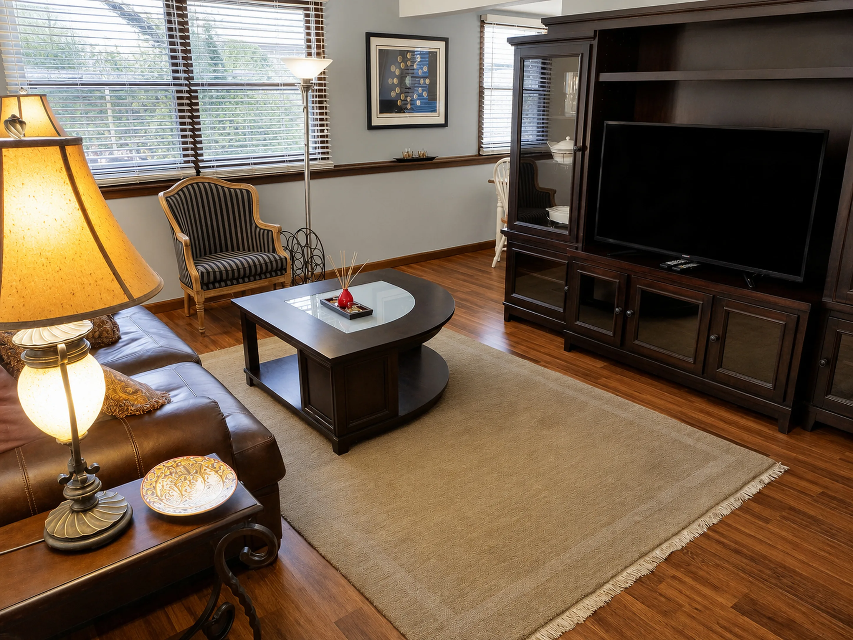 Living room facing the television in apartment 1307 B