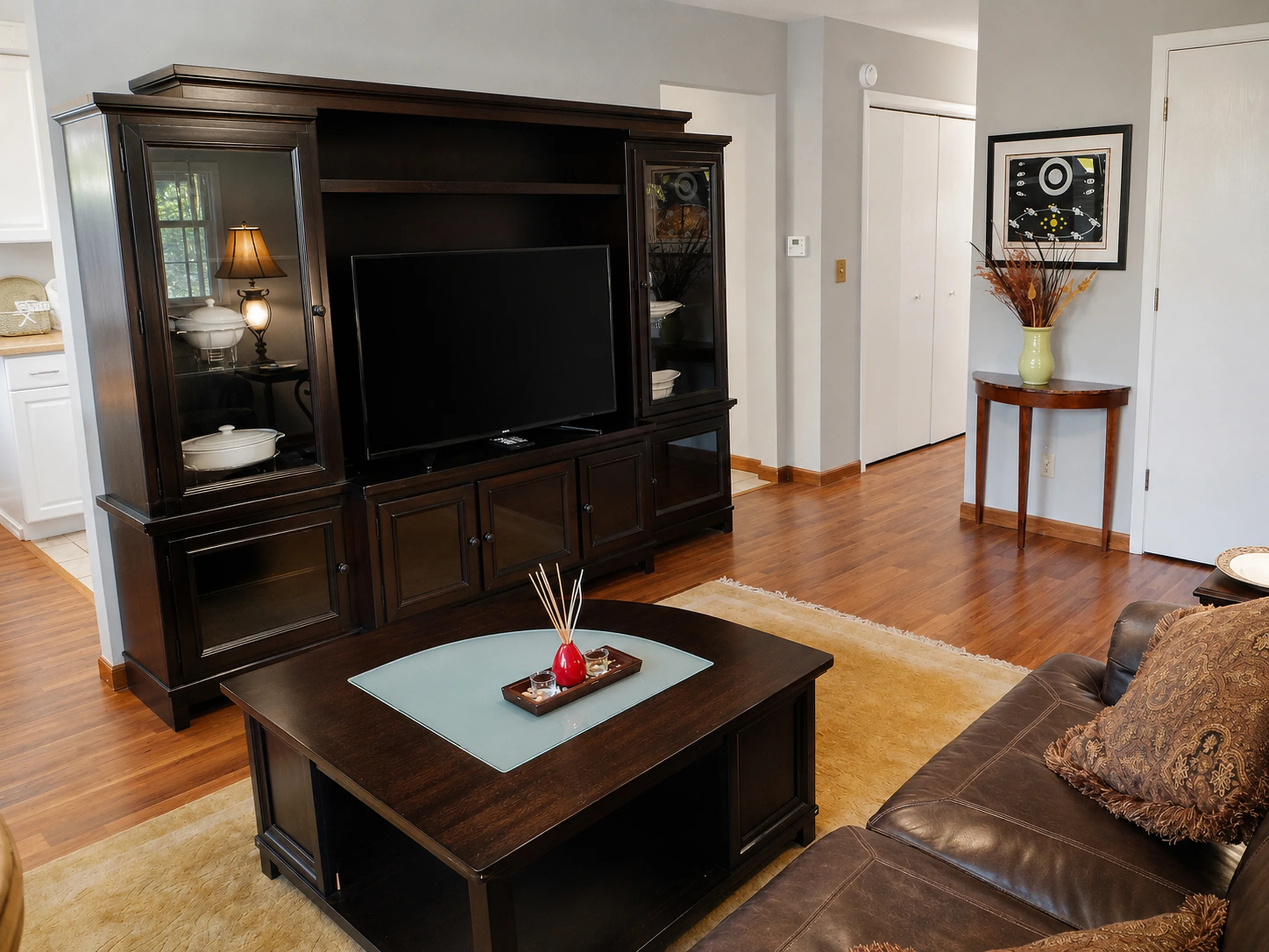 Television wall and hallway in apartment 1307 B